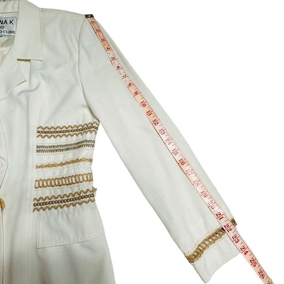 Vtg Nina K 90s cream rayon mix embroidered beaded cut out skirt suit size Small - Picture 11 of 16